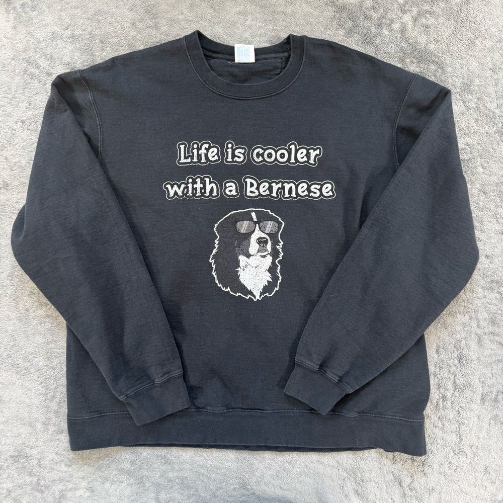 Port + Company Graphic Crewneck Retro Classy Life is Cooler with a Bernese Dog